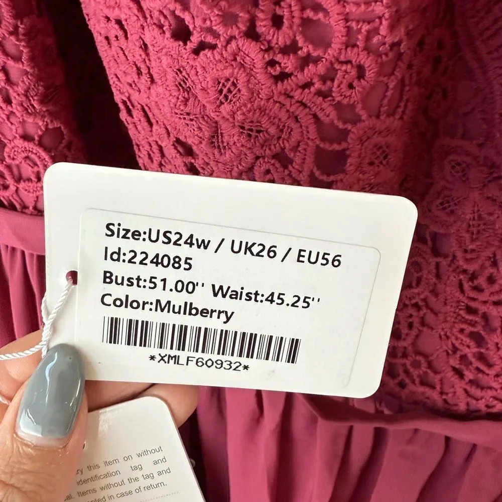 JJs House Lace Maxi Dress in Rich Burgundy NWT 24W
